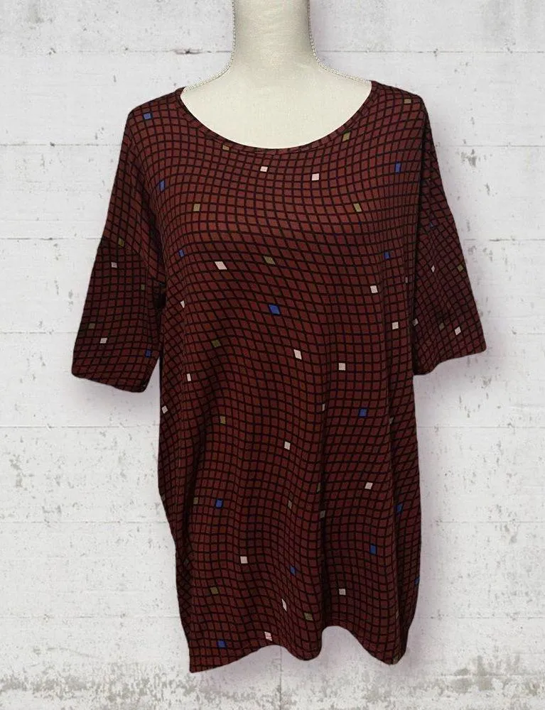 LULAROE | Irma Multicolor Geometric Red Half Sleeve Tunic Top Shirt Size S - Image 8