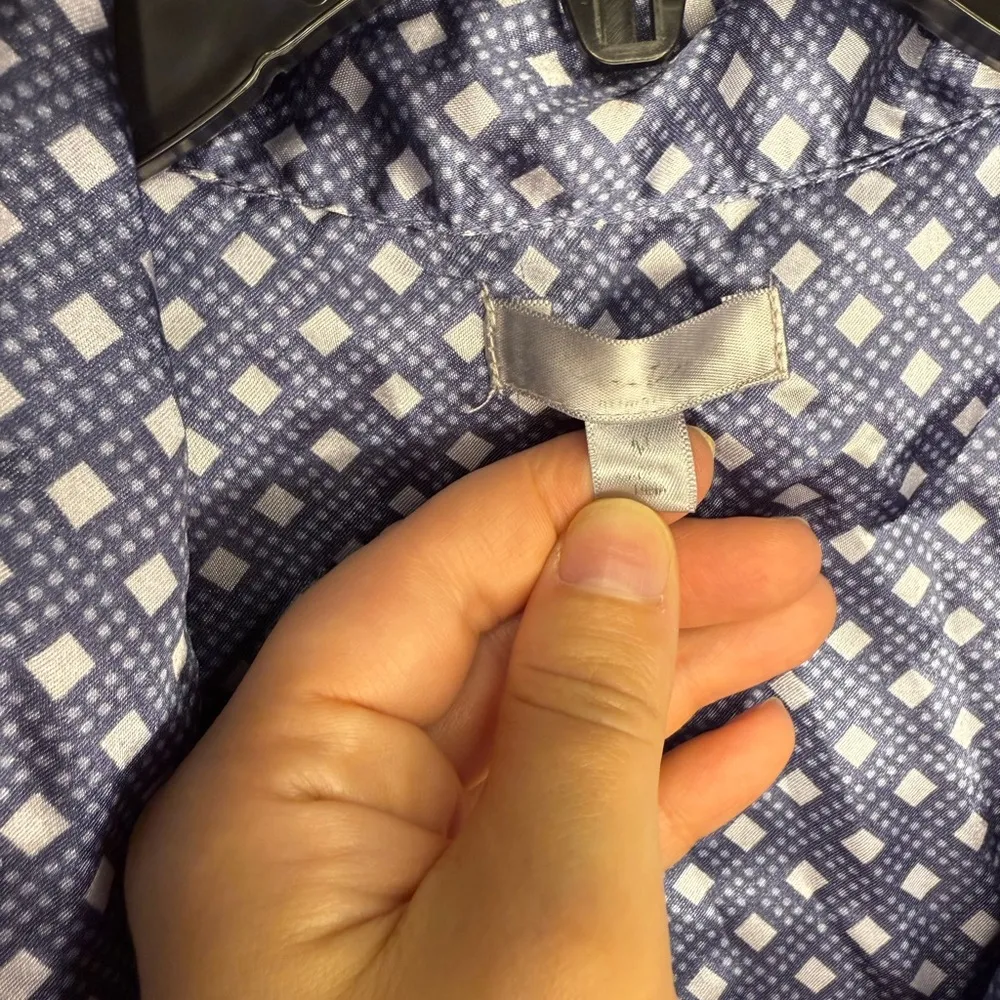 Silk Blue Polka Dot Button Down Shirt and Shorts Pajama Set Size Medium/ M - Image 4