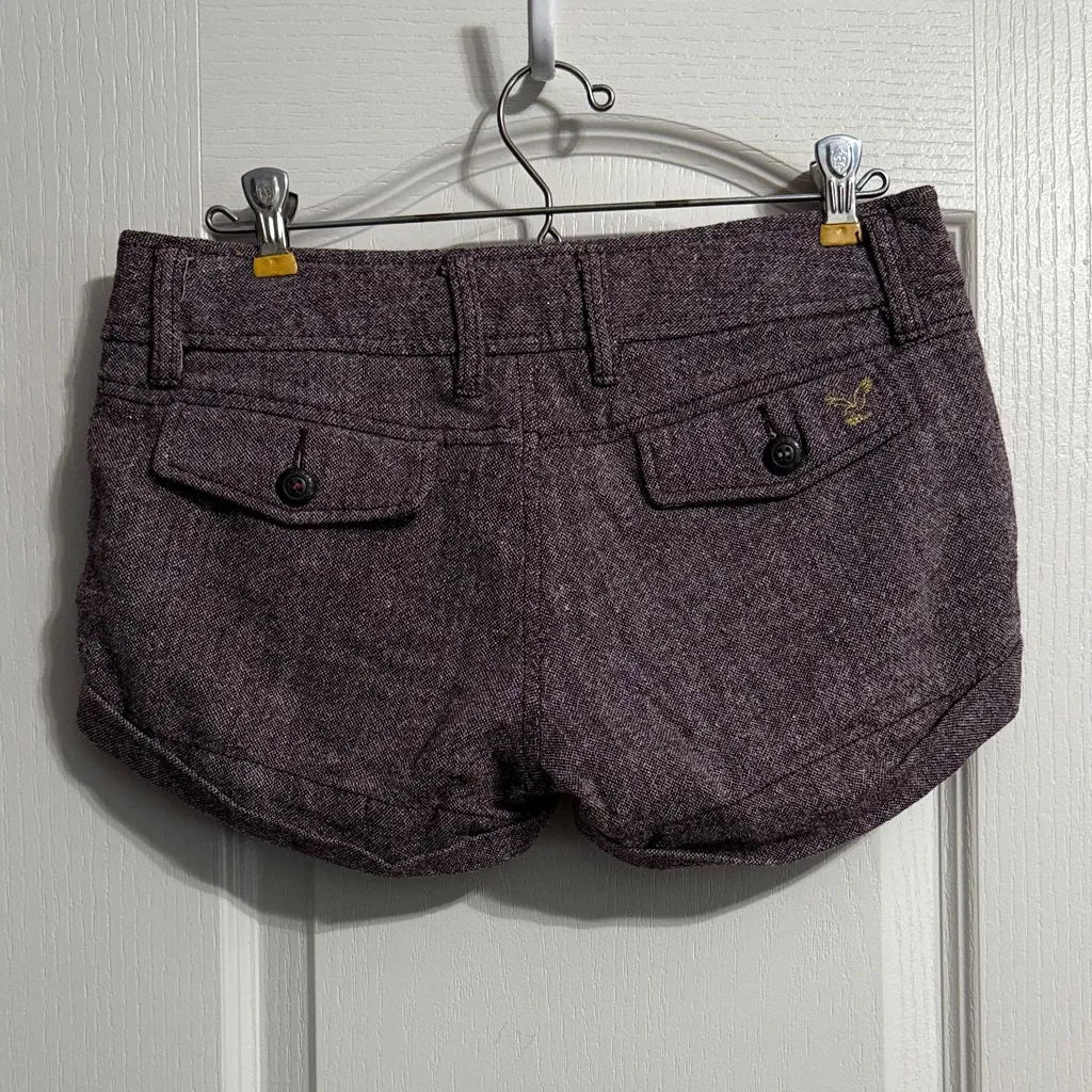 American Eagle 💖  Purple Tweed Wool Micro Mini Low Rise Y2K Shorts - Image 3