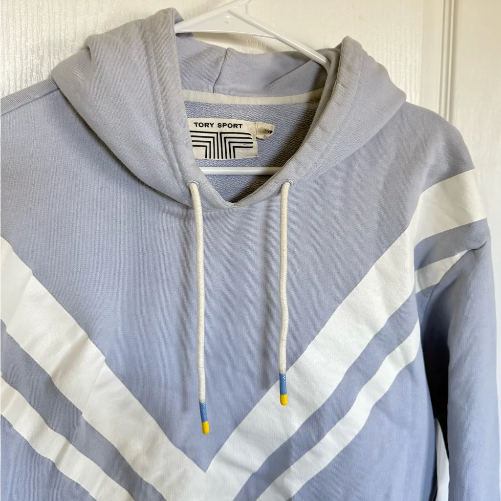Tory Burch Sport French Terry Chevron Hoodie Blue - Image 5