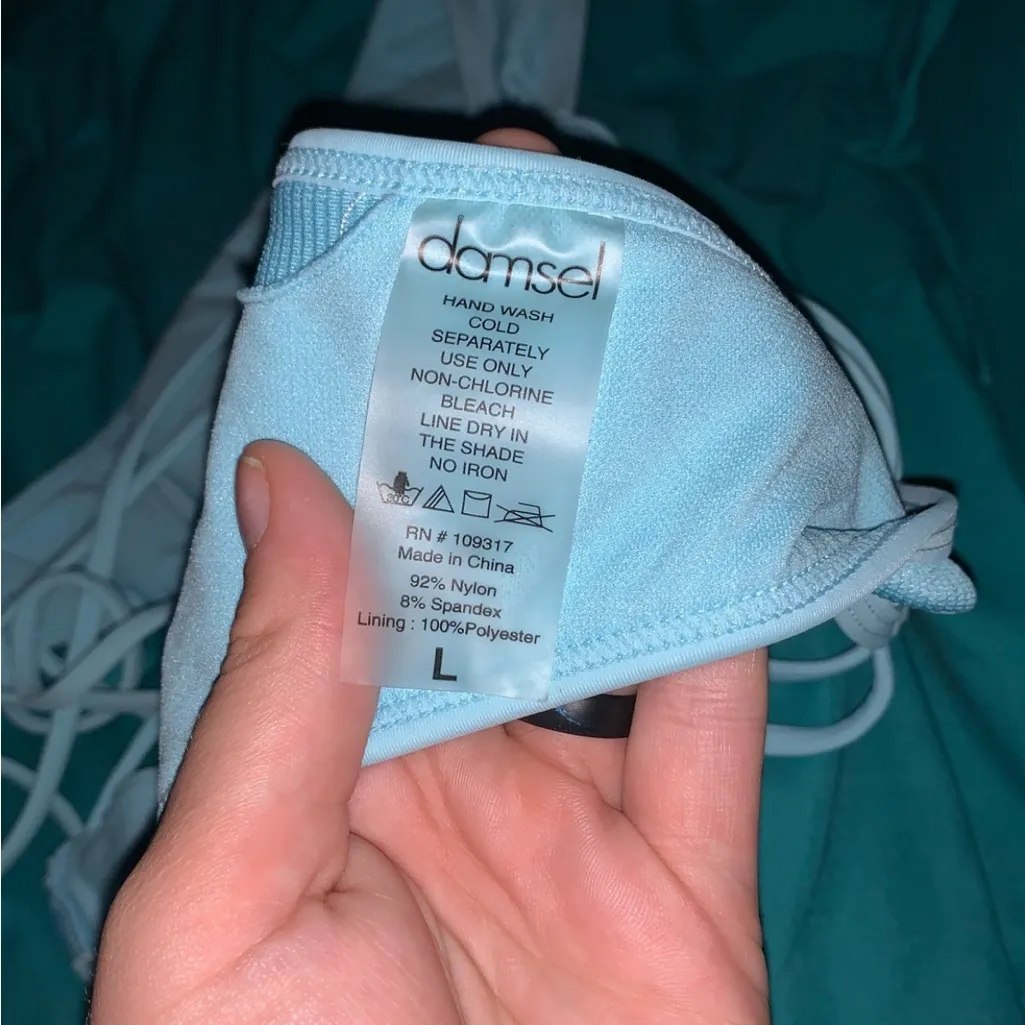 Zumiez Damsel Strappy Baby Blue Ribbed Padded Bikini Top Size L - Image 4