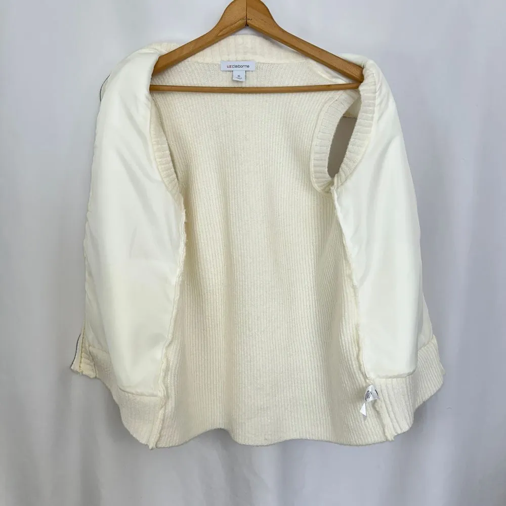 NWT Liz Claiborne Faux Fur Sweater Vest Sleeveless Knit Full Zip Cream Womens XL - Image 8