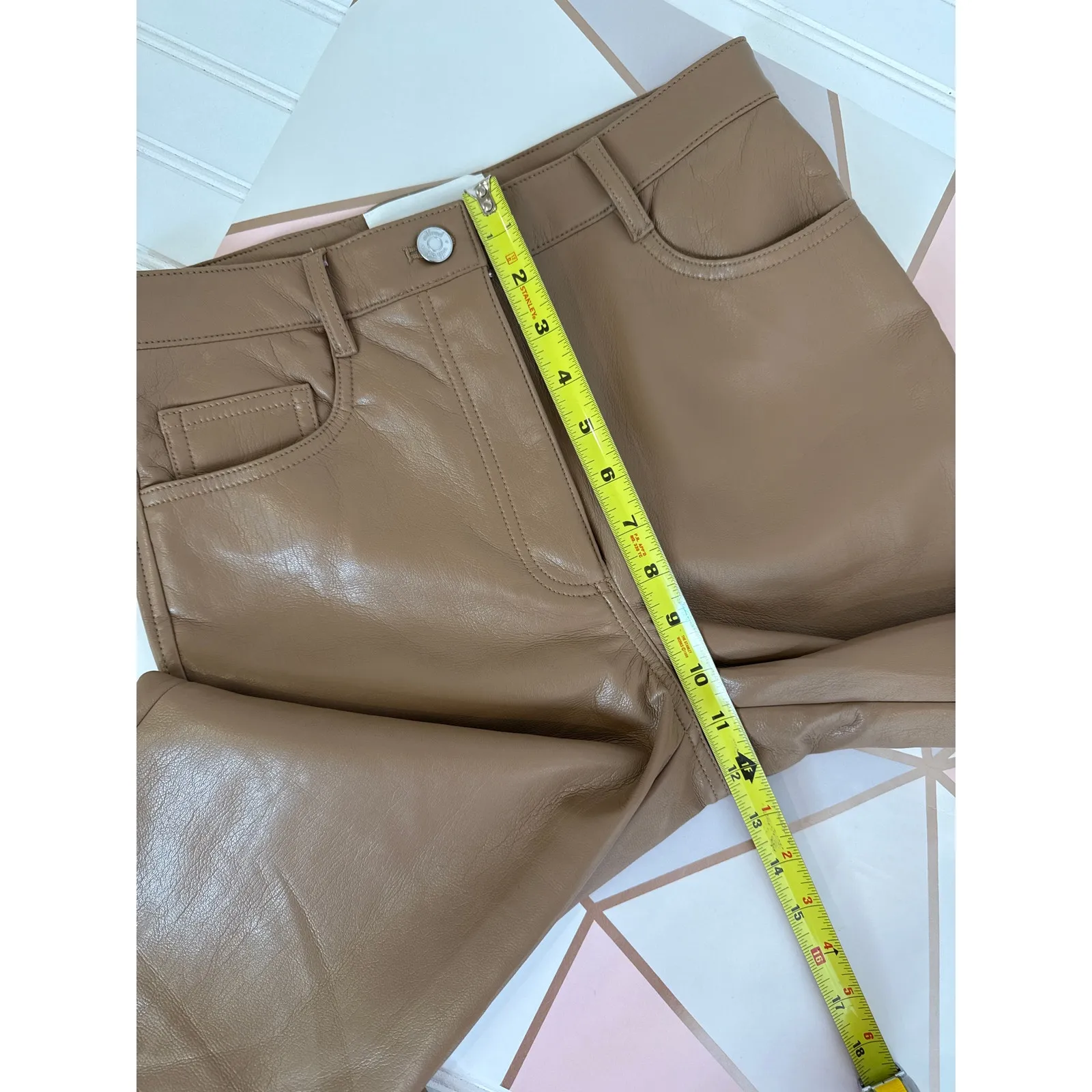 ARITZIA Wilfred Saville Melina Vegan Leather Pants Saville Beige High Waist Sz 4 - Image 5