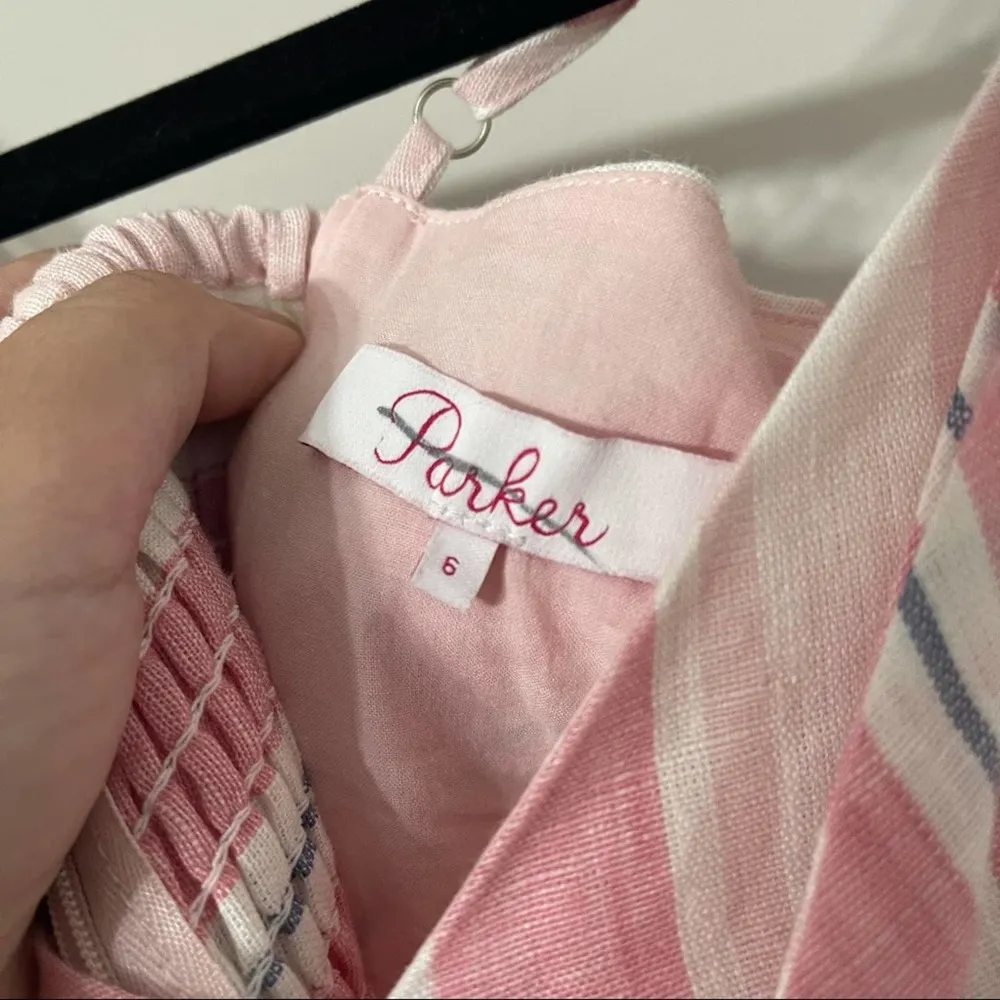 Parker bow linen dany striped fit n flare dress size‎ 6 - Image 6