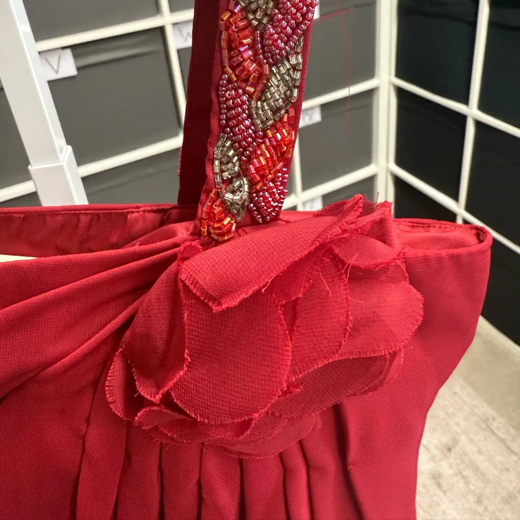 Pretty Maids One Shoulder Beaded Strap Cocktail Scarlet Mini Dress Vintage Red Size 12 - Image 3