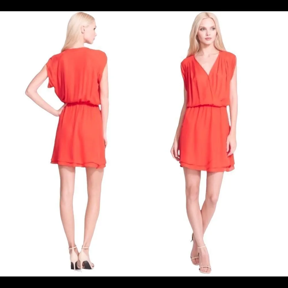 PARKER dress coral Iris silk faux wrap mini - Image 2