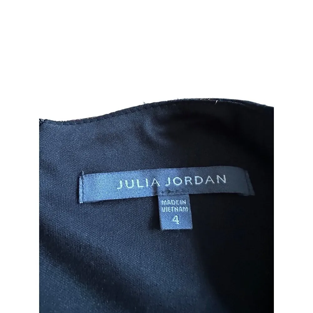 Julia Jordan Metallic Faux Wrap Belted Mini dress Tiered Surplice Neckline - Image 5