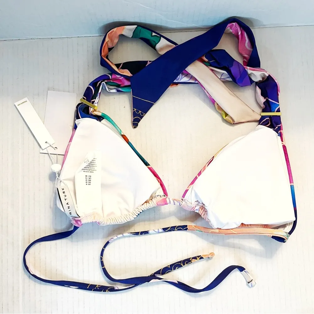 Trina Turk Swim Top Triangle Halter Hipster Bikini Swimsuit Top Floral Sz 6 NWT - Image 9
