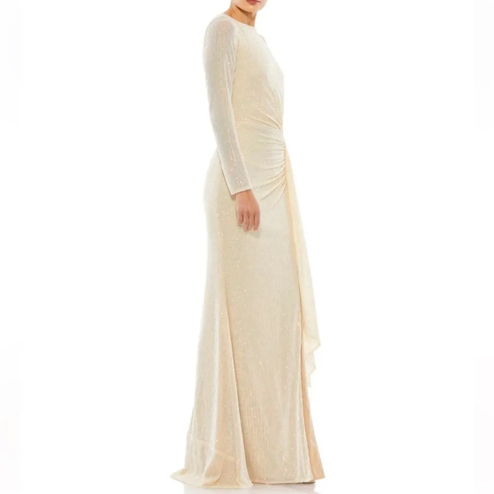 Women's Ieena Sequined Ruched Long Sleeve Boat Neck Gown - Image 2