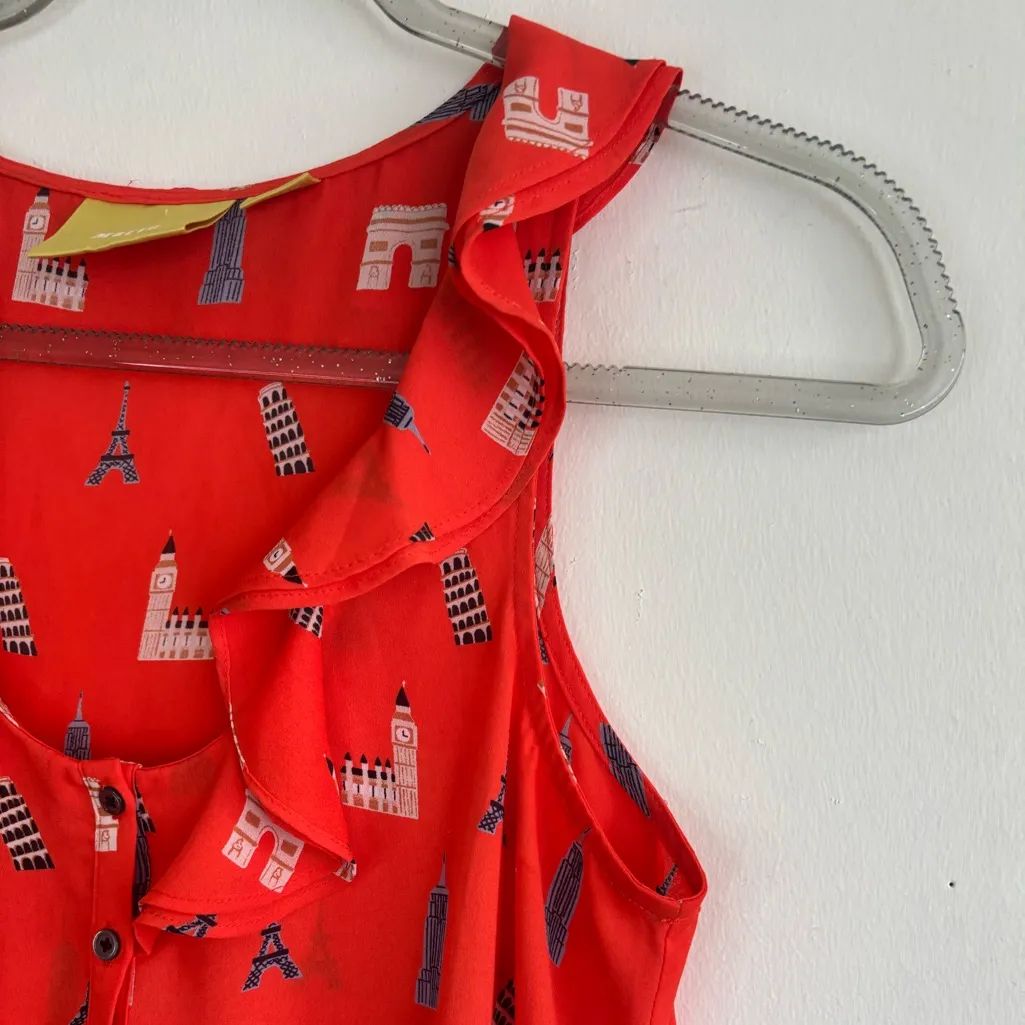 Maeve By Anthropology Orange Women’s Aurielle Ruffle Blouse Size 0 - Image 6