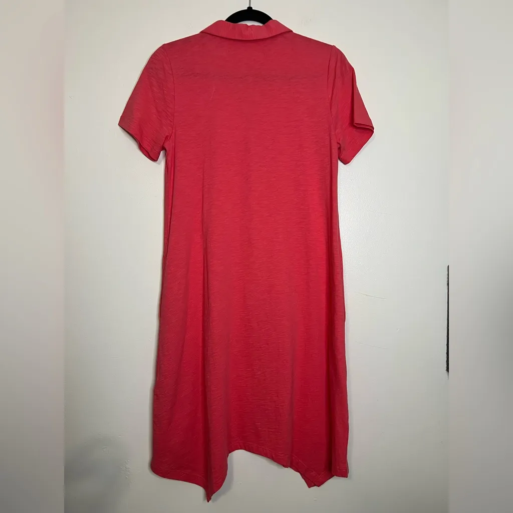 Soft Surroundings Coral Button Front Dress XS Asymmetrical Hem Mixed Buttons - Image 8