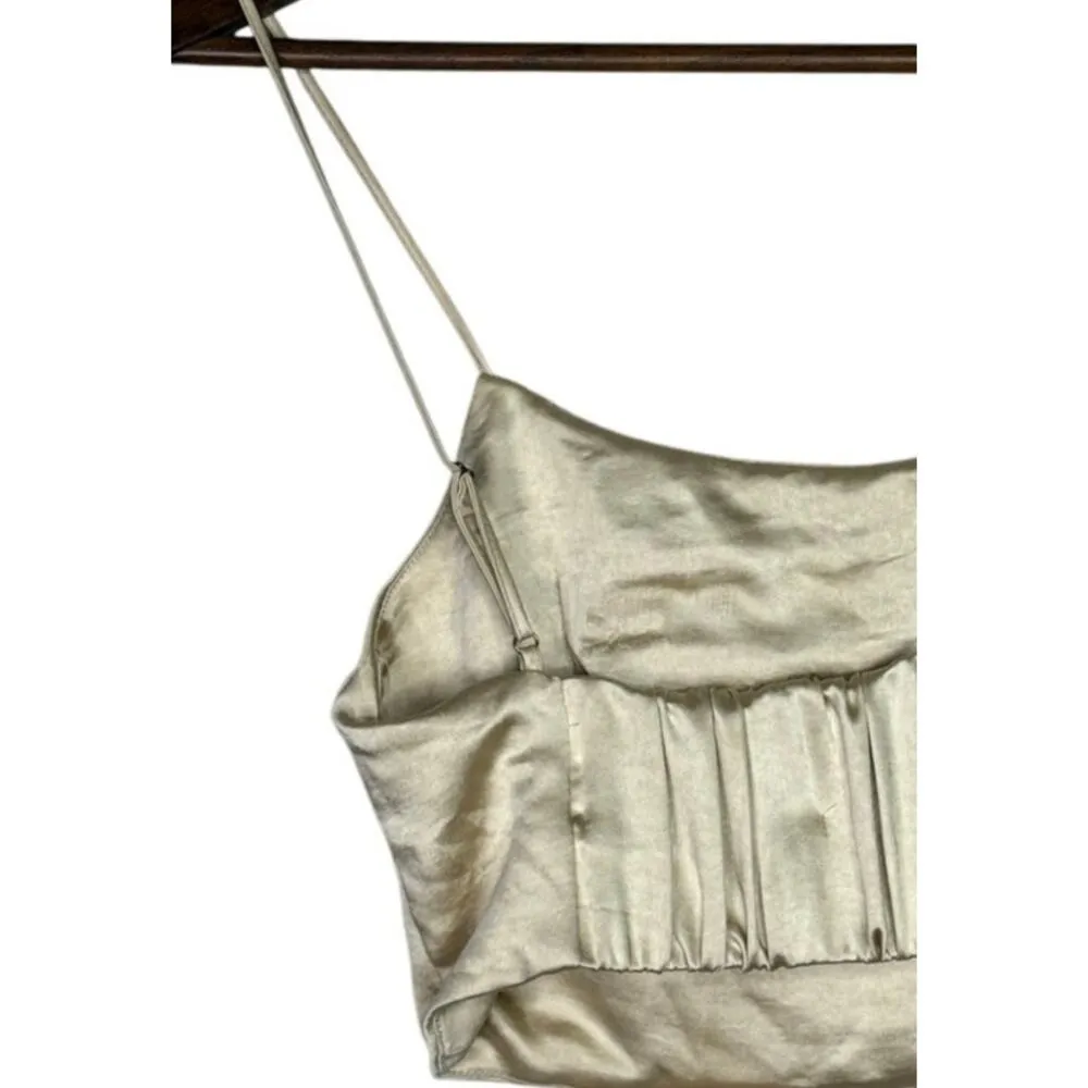 Zara Satin Effect Sleeveless Ruched Crop Top Spaghetti Straps XS Champagne #3744 - Image 6