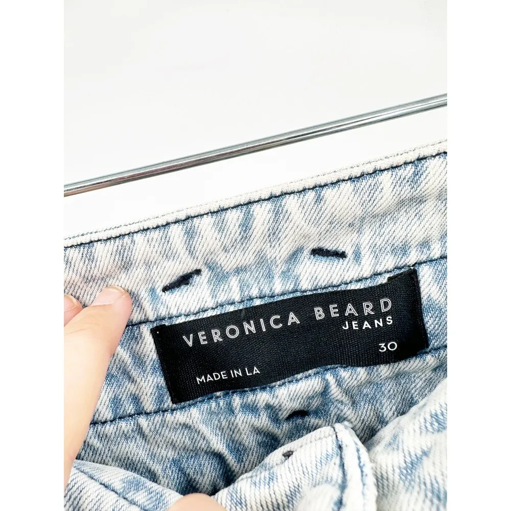 Veronica Beard Belted High Waisted Pearl Barrel Leg Jeans in Sky Size 30 NWT - Image 3