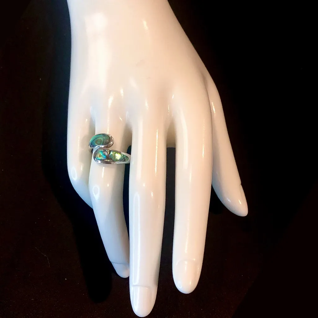 Sterling Silver Abalone Bypass Ring Size 7 - Image 13