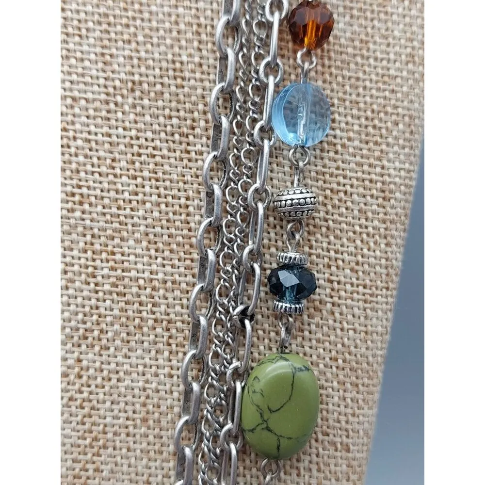 Premier Designs Silver Tone Multi Strand Chain Necklace Colorful Bead Stations - Image 7