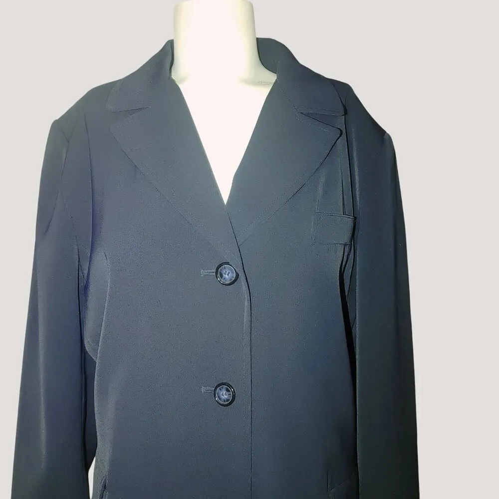 Large Dress Coat Jacqueline Ferrar Navy Blue Button Front Pockets Trench Coat - Image 8