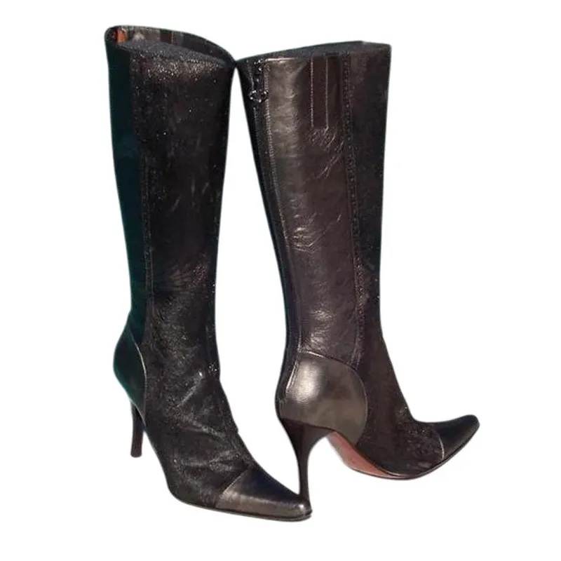 Donald Pliner Pewter Metallic Leather Hair Calf New Couture Boot $595 NWT Sz 6 Black - Image 4