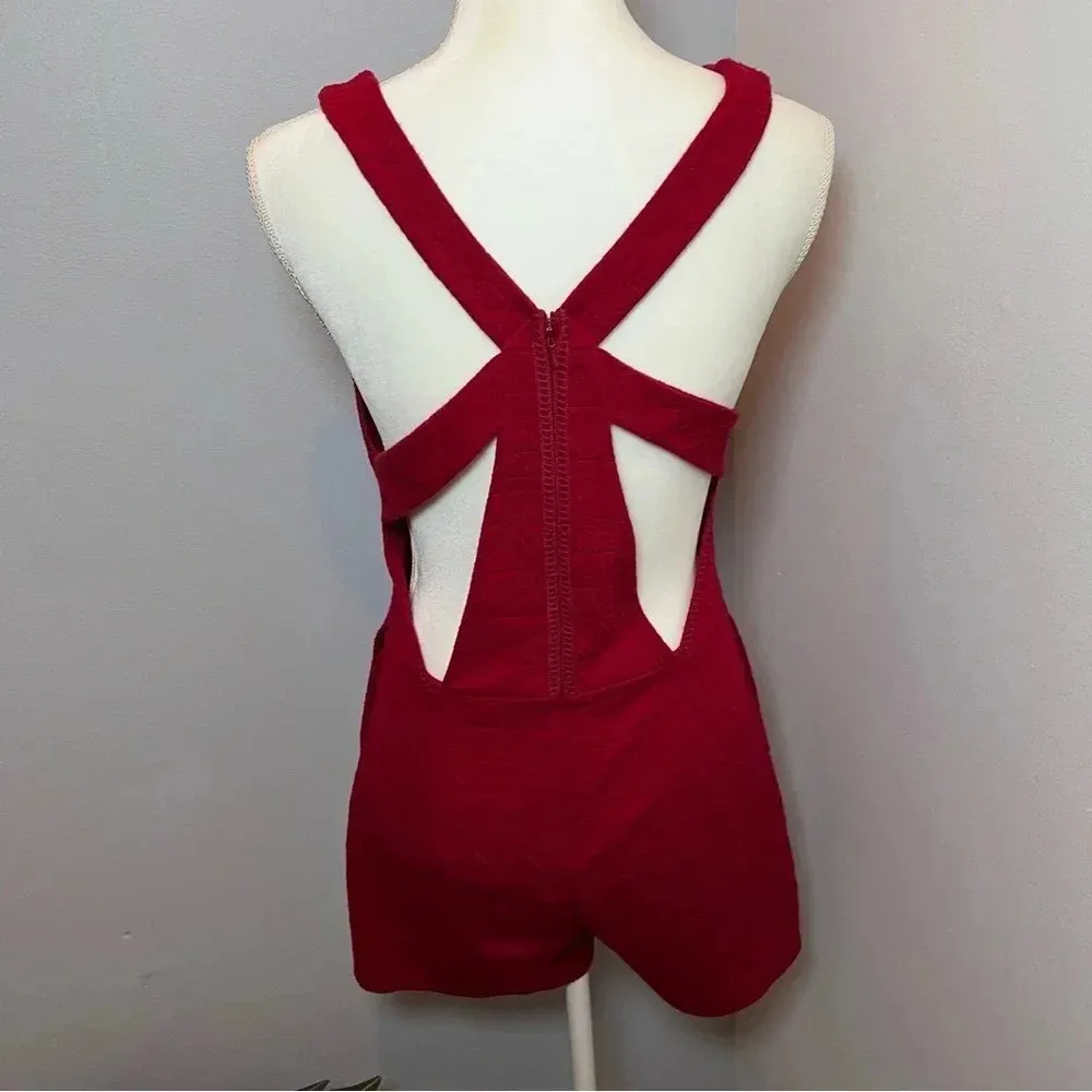 Free People Match Point Romper size M Ruby Red Stretch‎ Back Cut-Out Skorts - Image 6