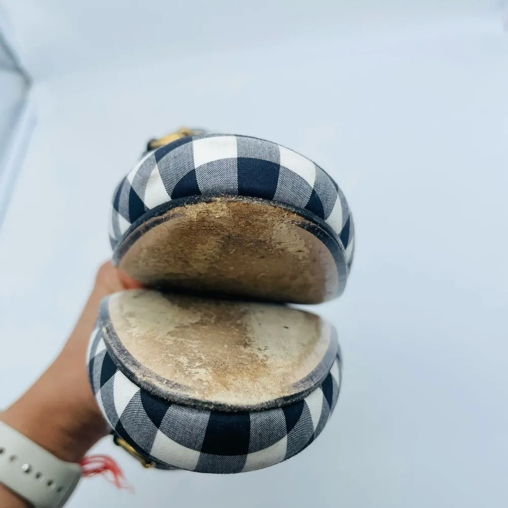 Gucci Shoes Princetown Gold Horsebit Black White Gingham Loafer Mules EU 37 - Image 8