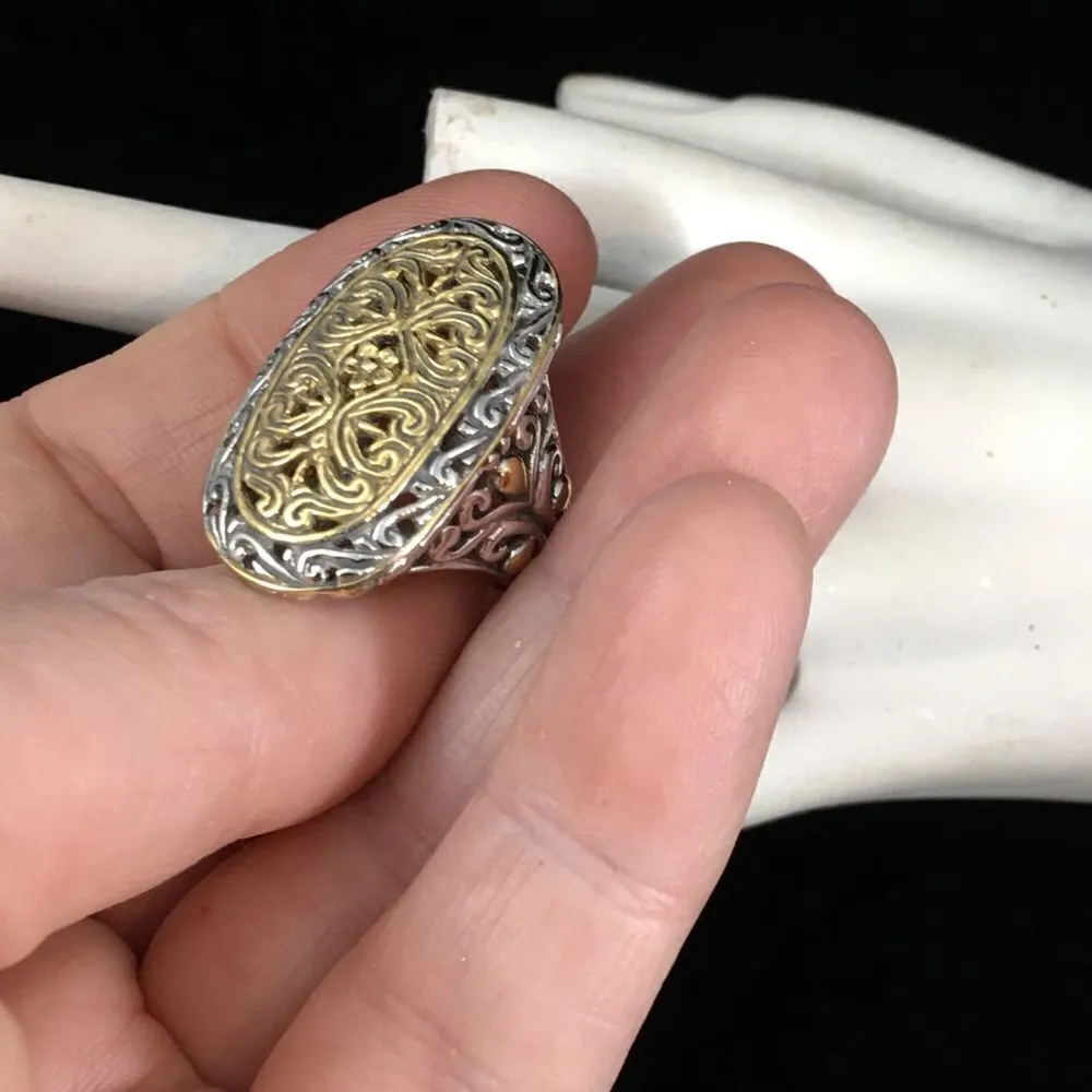 Sterling silver designer inspired ring size 6 Gold - Image 4