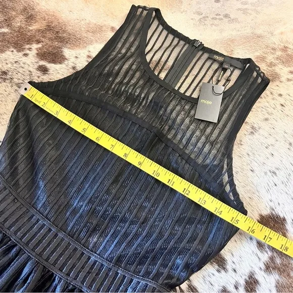 MAJE‎ NWT Tulle Rollanga A Line Mini Dress In Black Size 36 Small Mesh Goth Mini - Image 6