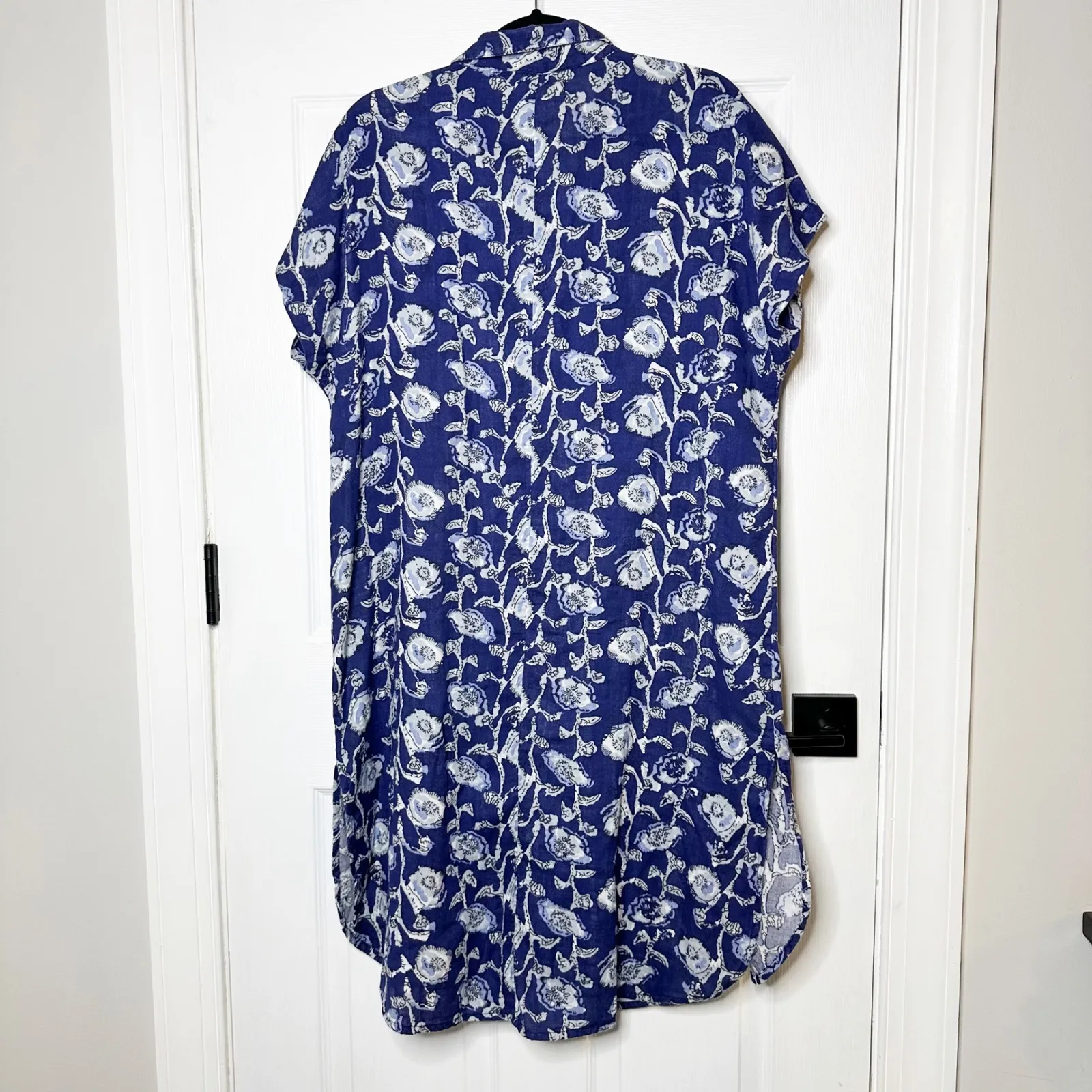 Natural Life Cotton Gauze Midi Shirt Dress Navy Cream Vines‎ Size XS NWT - Image 5