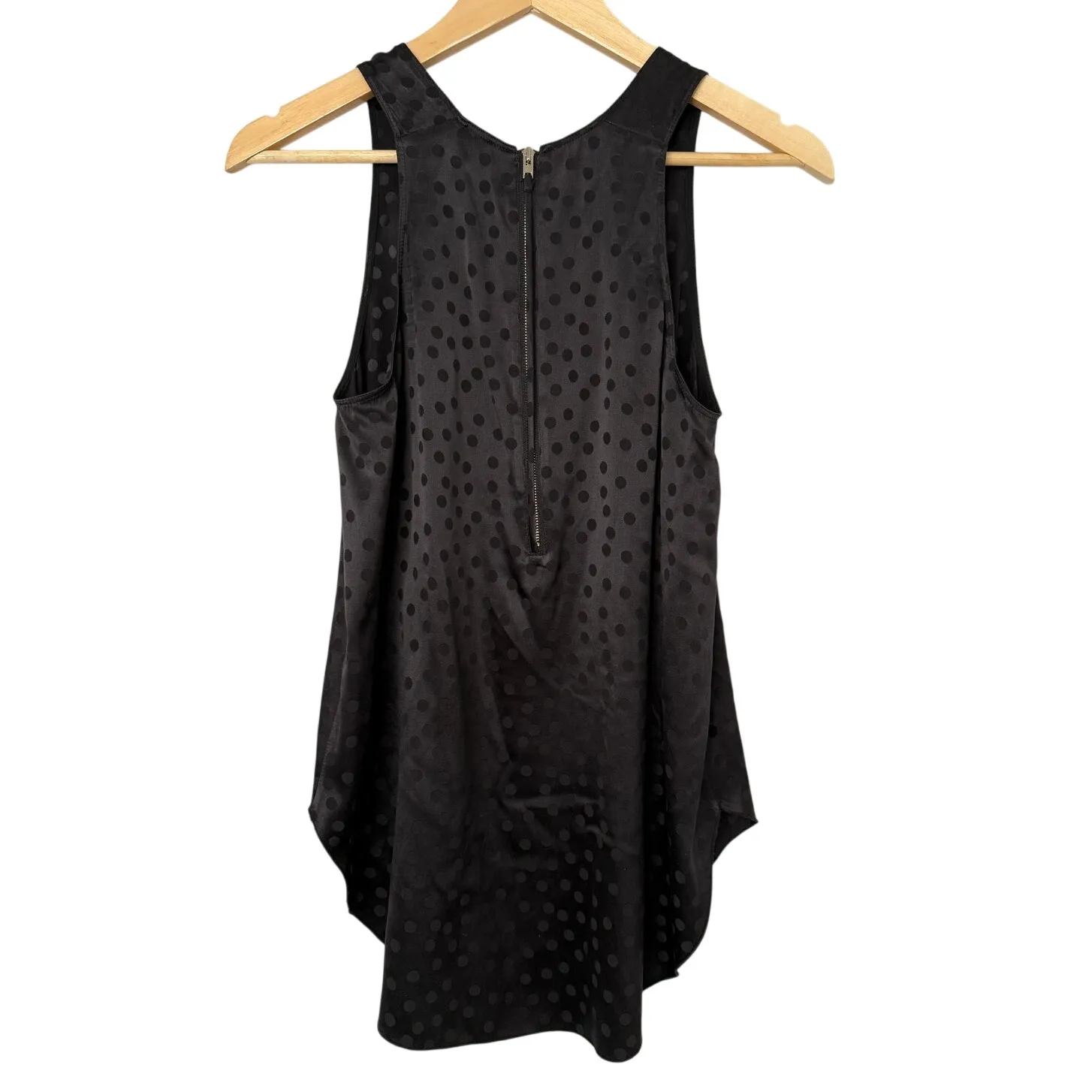 Aritzia Wilfred Silk Black Polka Dot High Low Back Zip Dressy Tank Blouse size S - Image 5
