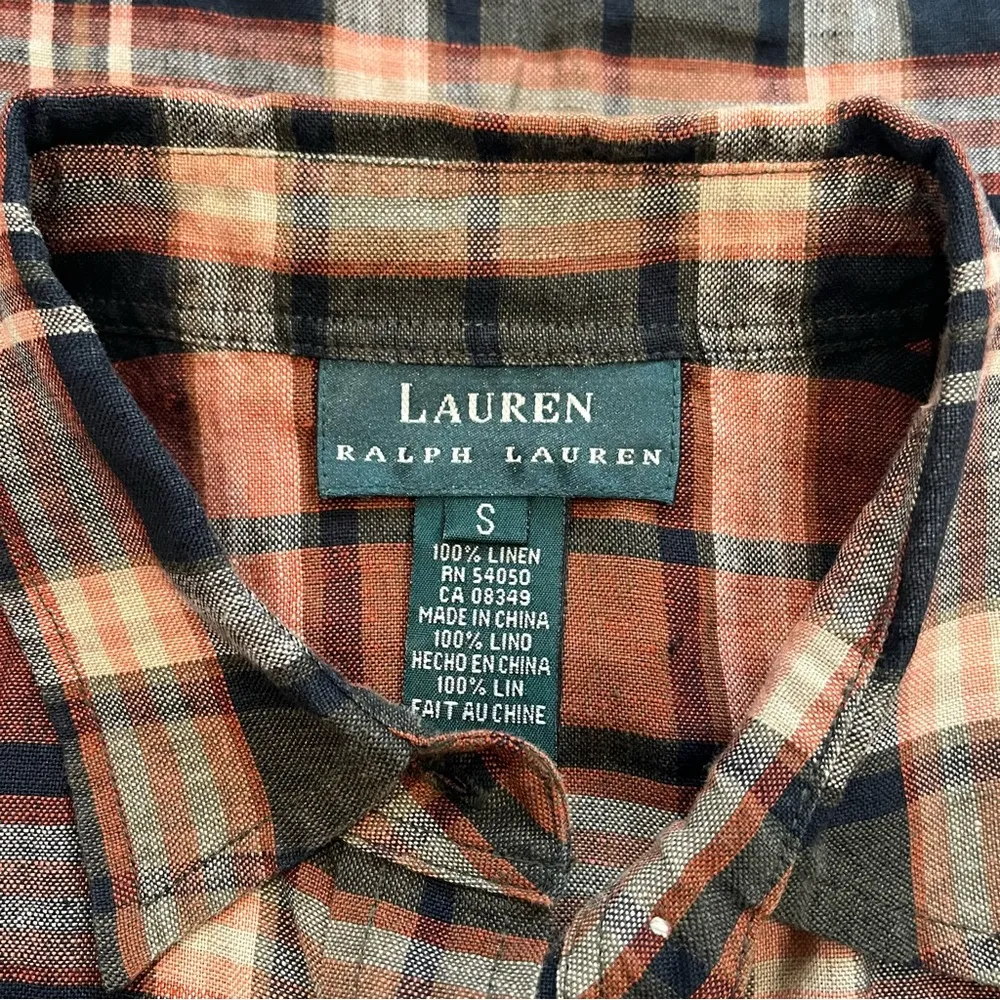 90's Lauren Ralph Lauren Sleeveless Linen Button Down Plaid Blouse Black - Image 11
