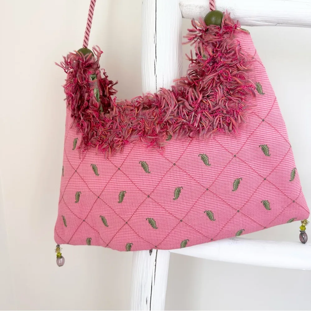 Custom made Pink Fabric Purse with Bead Accents - Image 2