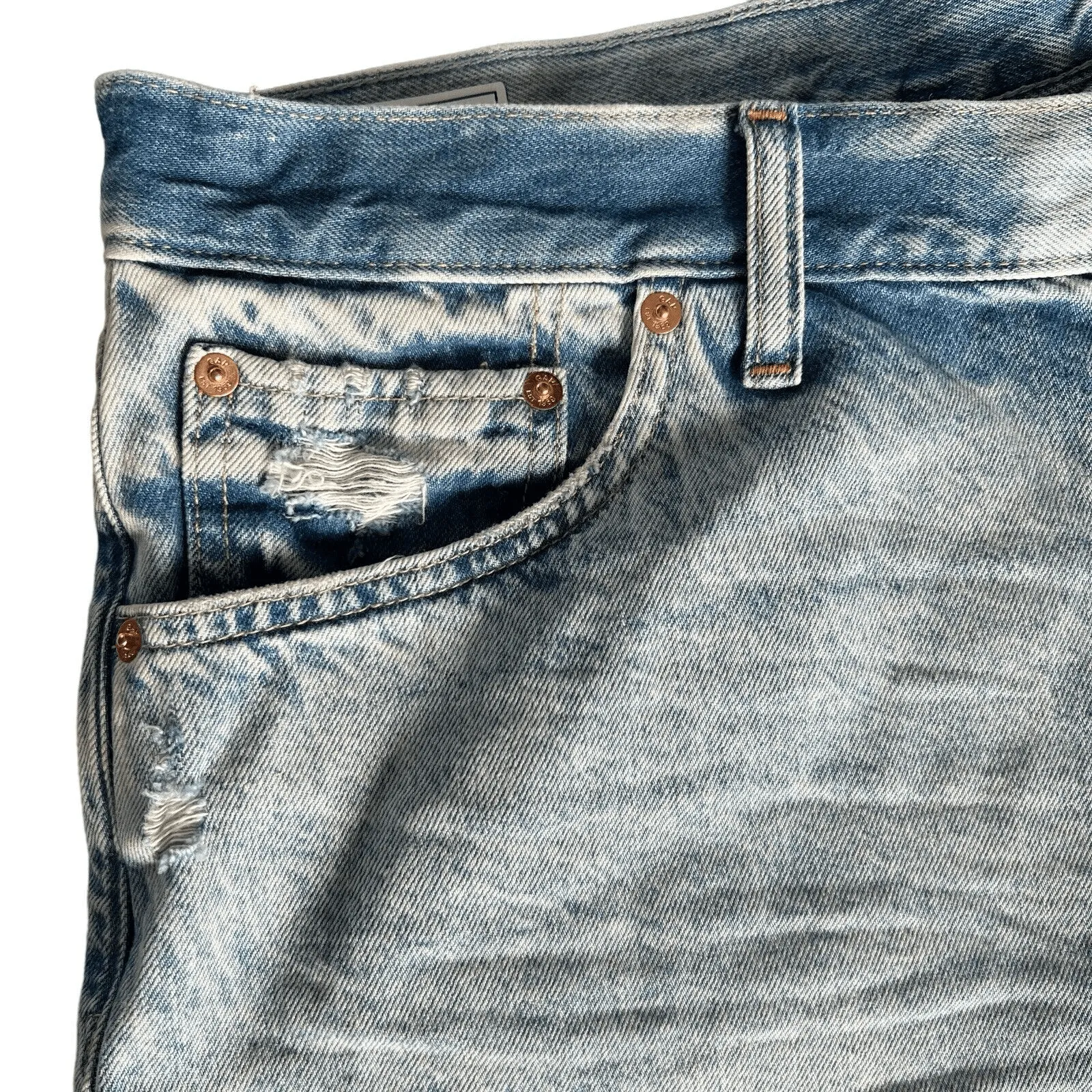 Girls on Film Denim Jean Shorts Distressed Cut Off Pearls Size 8 Blue - Image 3