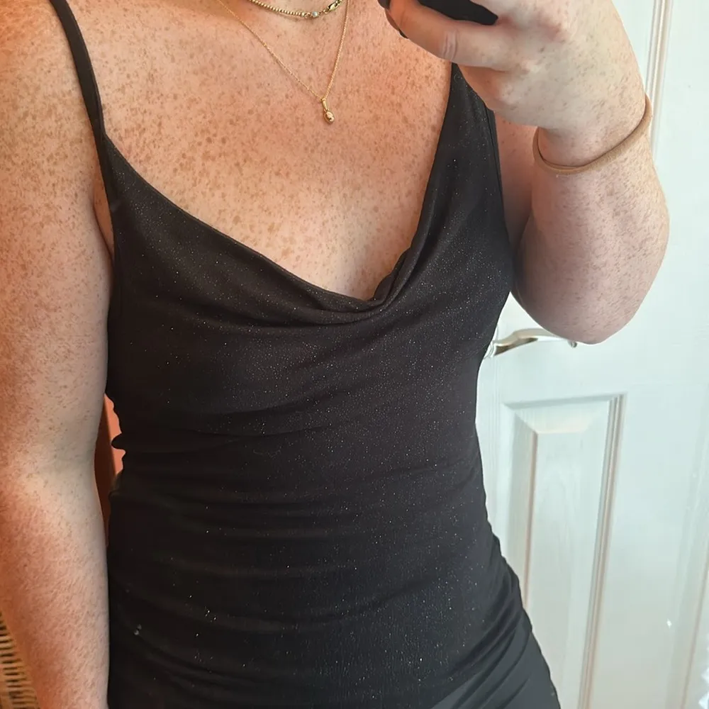 Cowl Neck Black Shimmer Tank Top - Image 5
