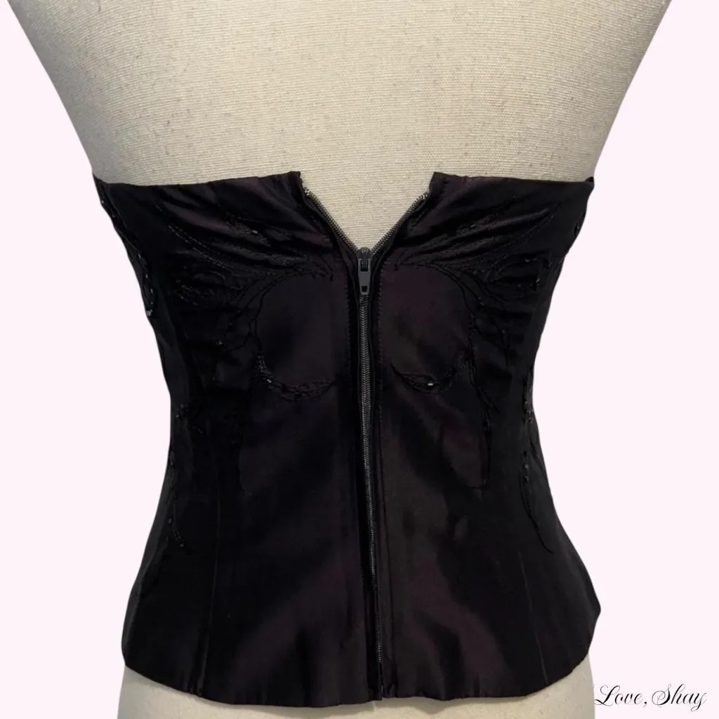 90s vintage Ann Taylor dark purple floral beaded bustier top - Image 3