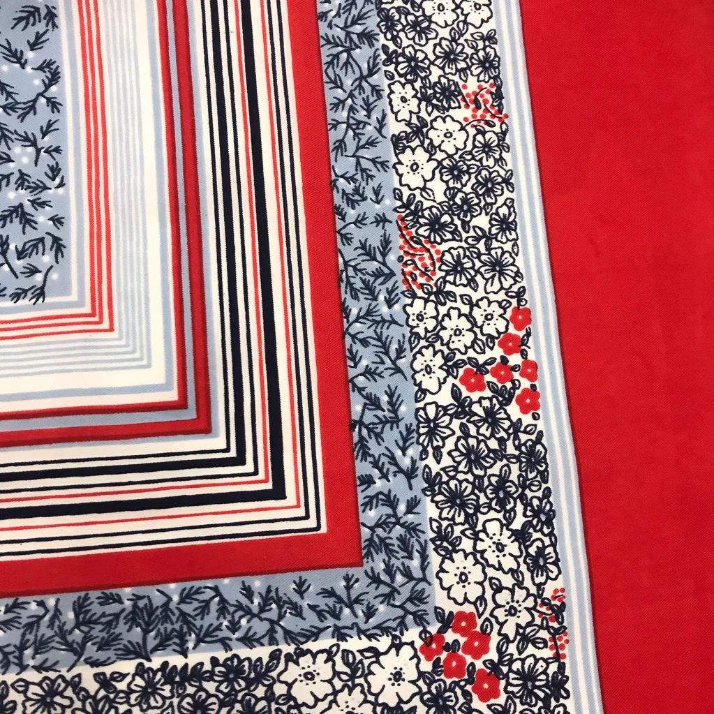 Vintage Scarf Red‎ Tiny Flowers Blue Jason Maxwell Red - Image 5