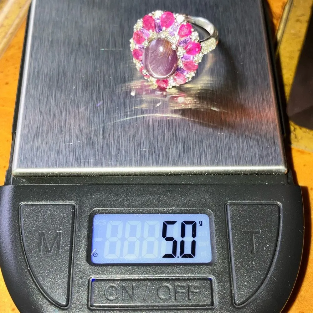 Natural Star Ruby Amethyst Sterling Silver Cocktail Ring Size 6 Purple - Image 8