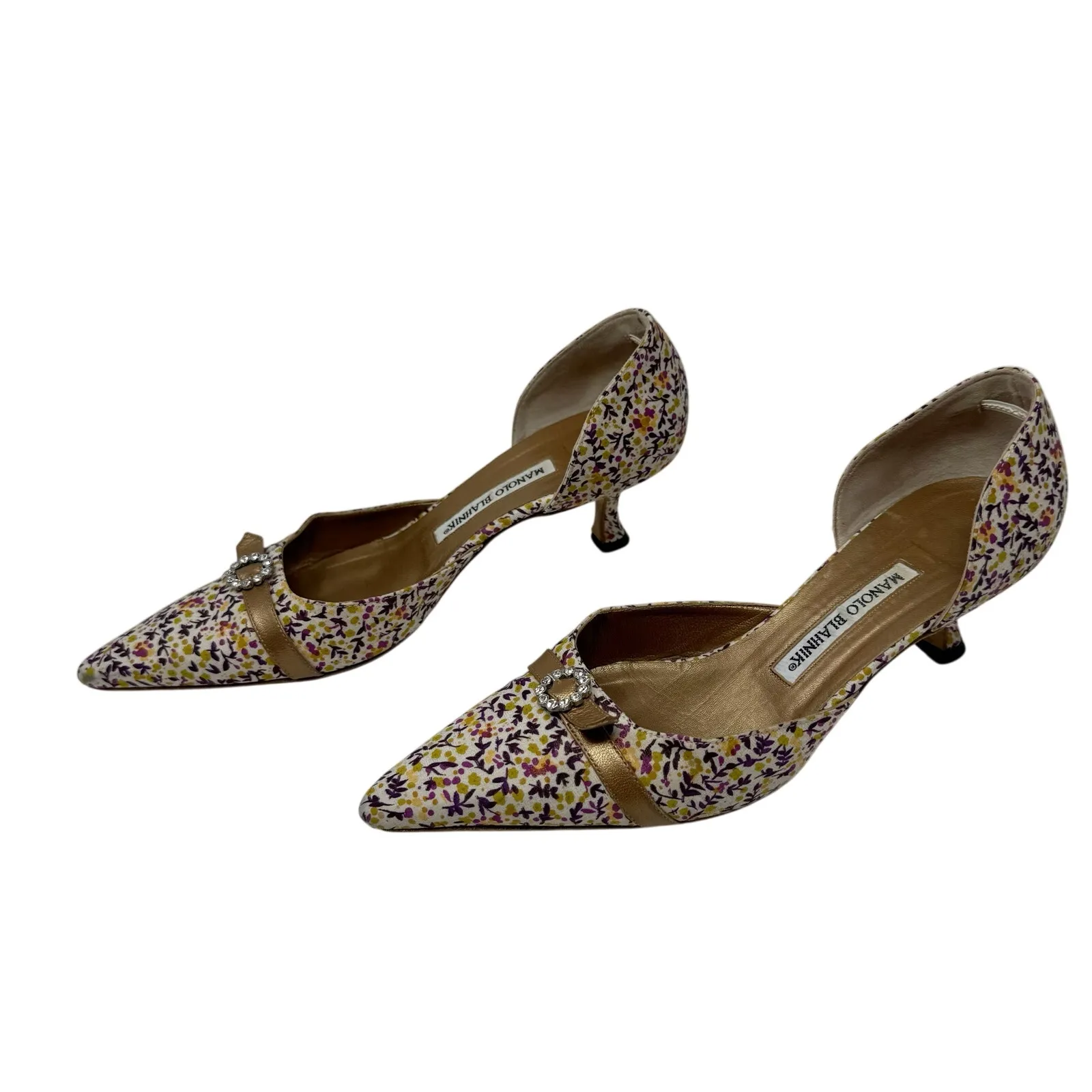 Manolo Blahnik Floral Print D’Orsay Heels Crystal Buckle Pumps EU 37.5 - Image 6
