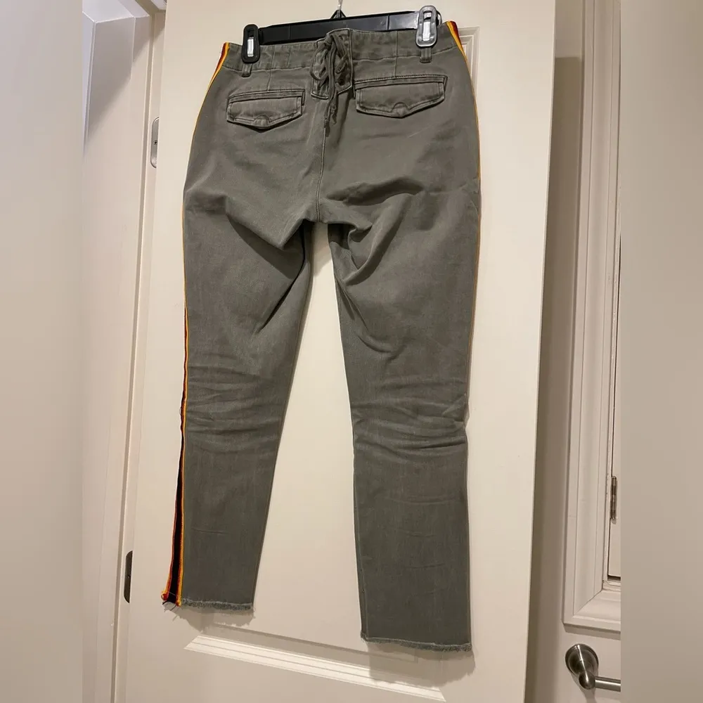 Pam & Gela Army Green Striped Sides Raw Hem Cargo Pants - Image 4