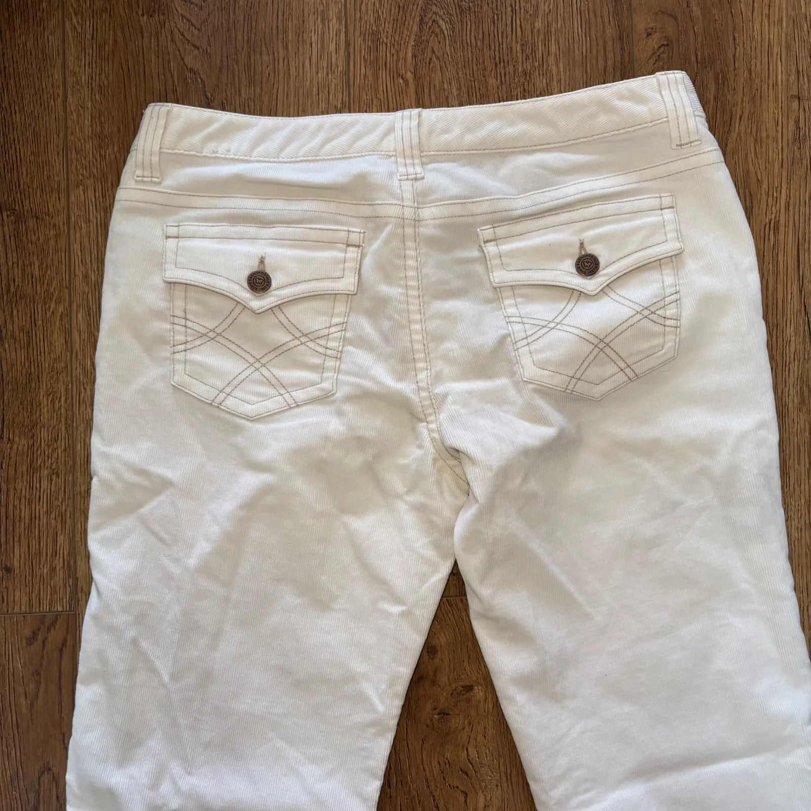 VTG y2k Aeropostale White Corduroy Flare Jeans Womens 35x32 Stretch Flap Pockets - Image 8