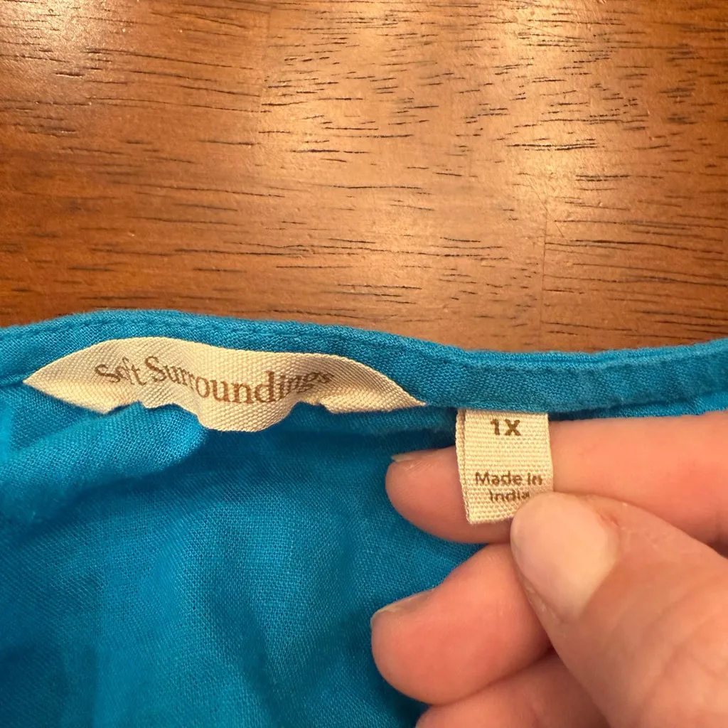 Soft Surroundings Andrea Linen Blend Pullover Short‎ Sleeve Blouse Blue Size 1X - Image 5
