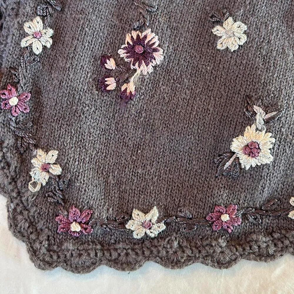 Vintage Segue Sweater Vest Medium Grey Floral Embroidered Fairycore Gray - Image 4