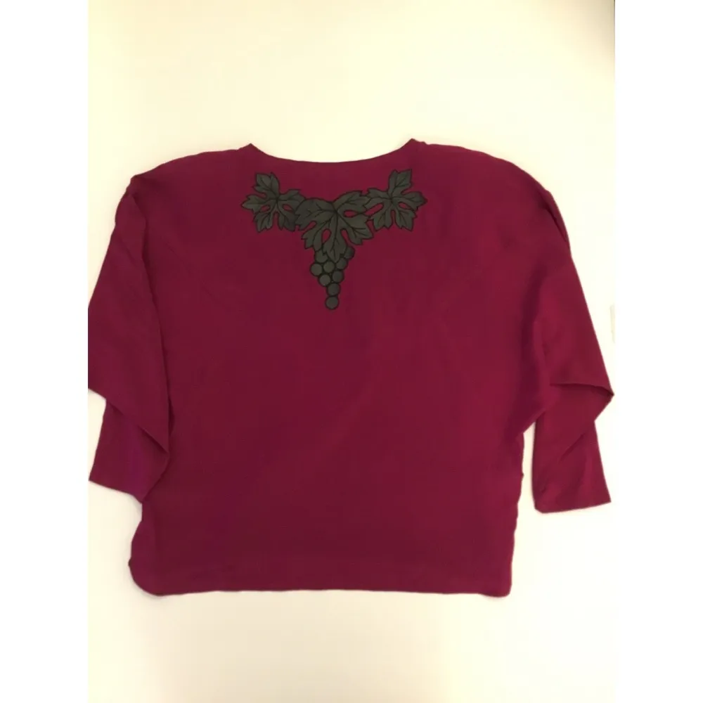 Mercedes & Adrienne VTG Wine/Black Leather Appliqué Top Blouse Sz M Purple Size M - Image 5