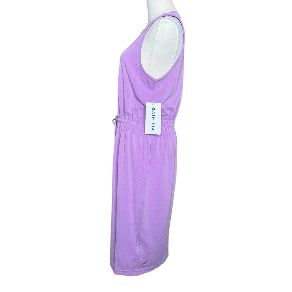 ATHLETA Seasoft Tencel Midi Dress Size M in Purple Orchid Sleeveless Pockets NEW - Image 11