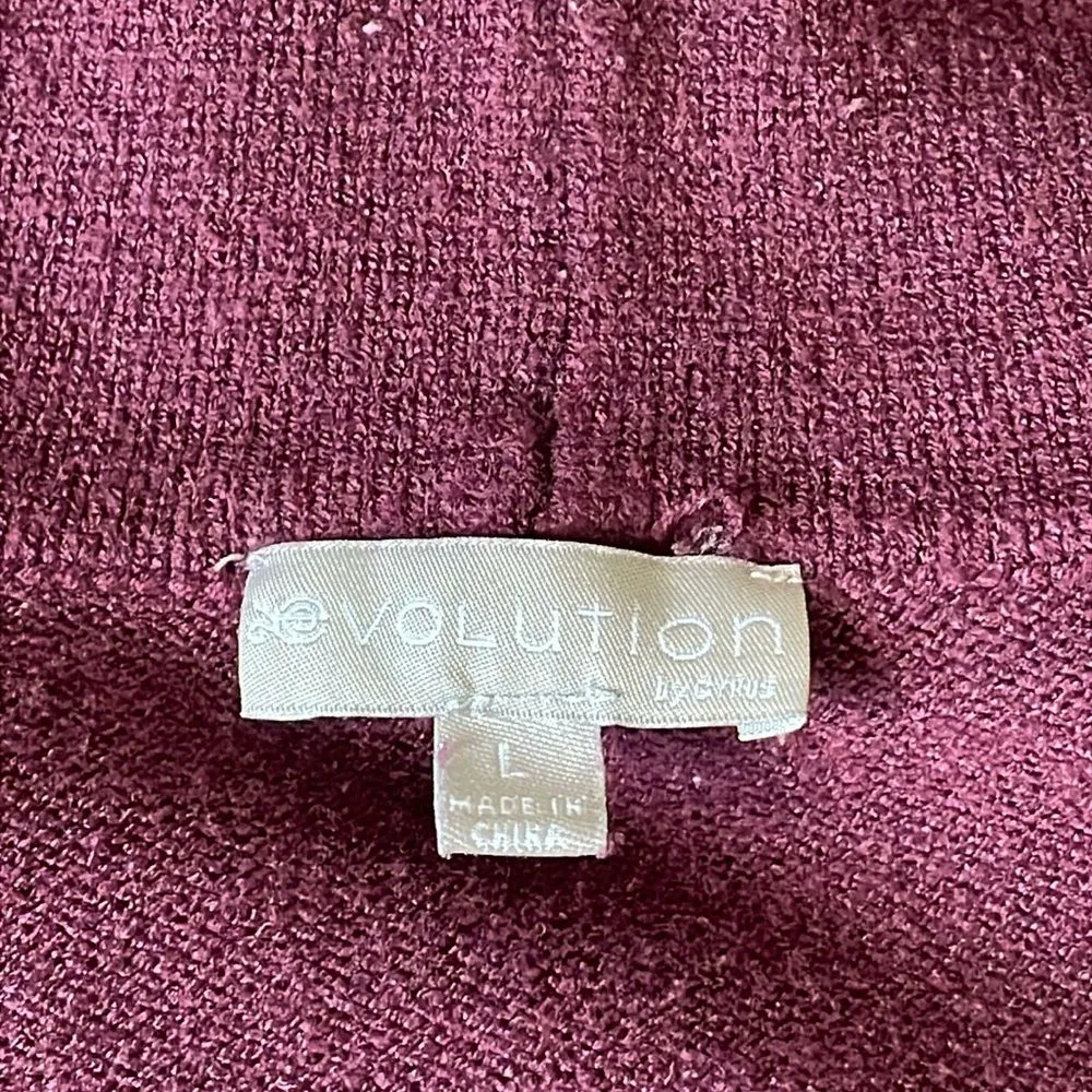 Evolution by Cyrus Cowl Neck w Asymmetrical Button Maroon Purple Sweater Size L - Image 3