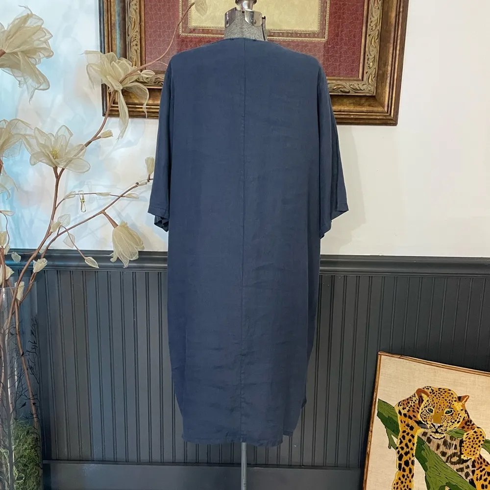 BECASA 100% Linen Slate Blue Lagenlook Box Dress - Image 4