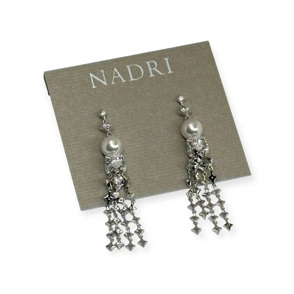new Nadri ♕ Pearl Crystal Drop Bride Earrings ♕ Rhodium ♕ Wedding Bridal Jewelry Silver - Image 11