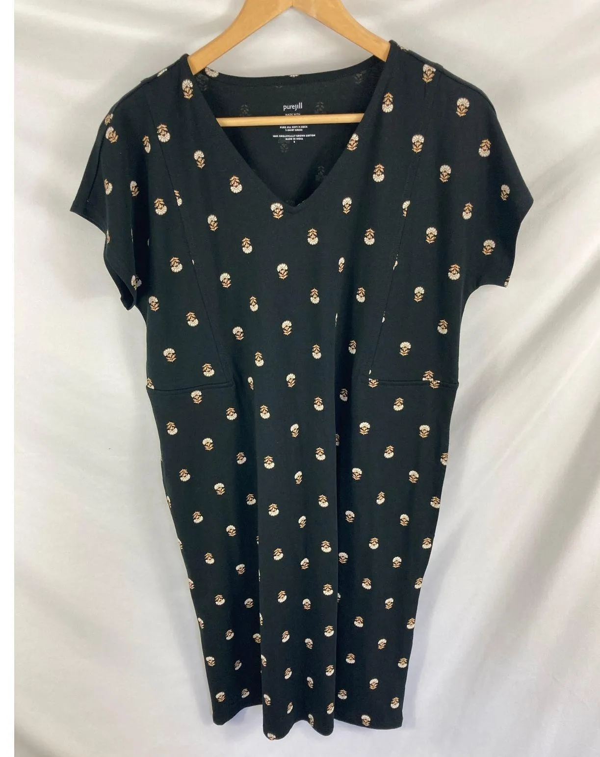 J Jill Pure Jill Soft V Neck Tshirt Dress Organic Cotton Blcack Size Small Black - Image 2