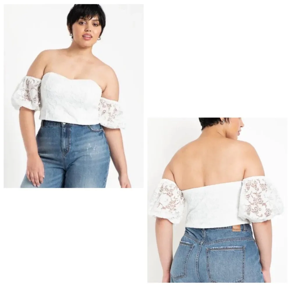 Eloquii Lace Cropped Off the Shoulder Blouse Ivory Off White Size 18 NWT Bridal - Image 2