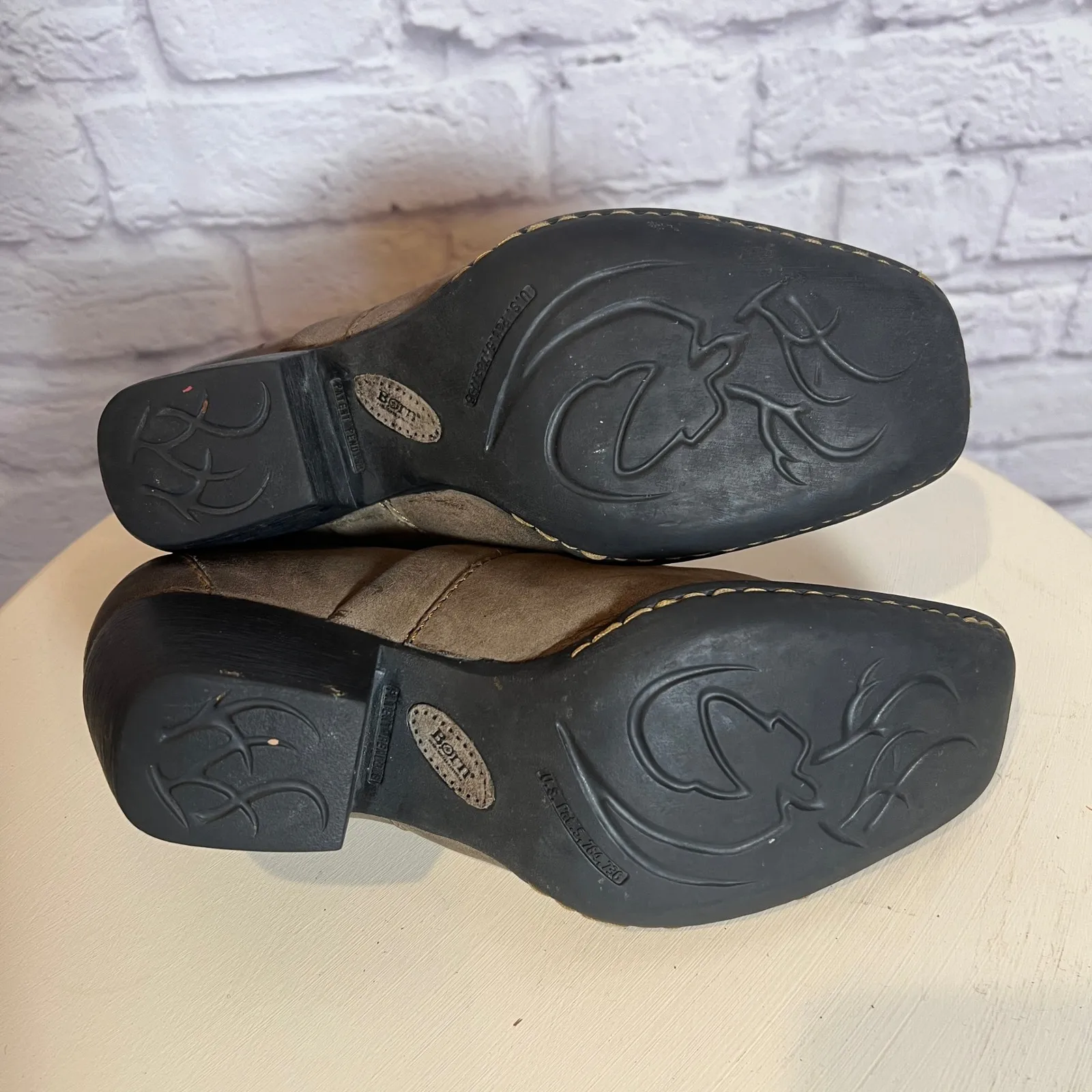 Born Brown Leather Slip On Mule Clog Shoes Women's 7 - Image 7