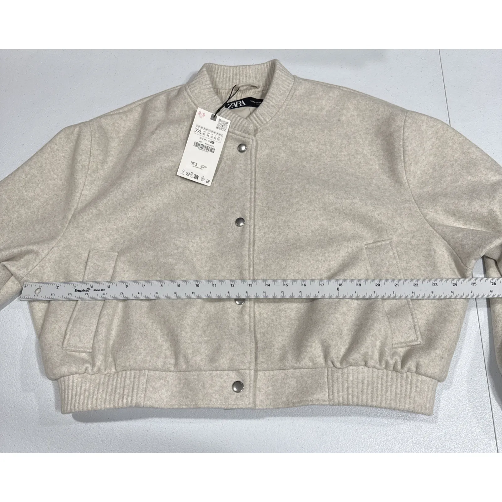ZARA Soft Bomber Jacket Cropped Womens Sz XXL Pockets Snaps Beige 3046/319/712 - Image 9