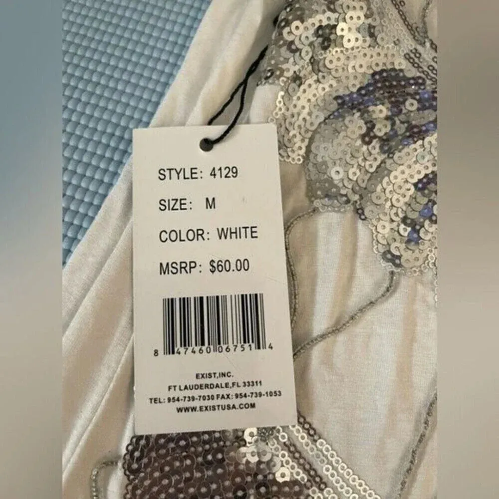 Christina Love Adjustable strap cami with sequins and beaded tassels.​​ Size M - Image 2