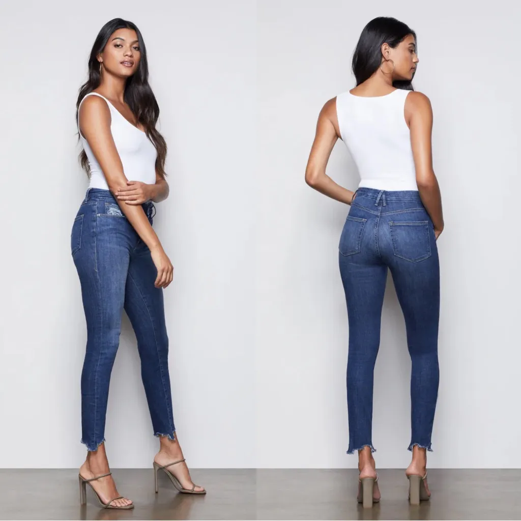 Good American • Good Legs Extreme Stiletto skinny jeans Blue340 ankle frayed raw - Image 10